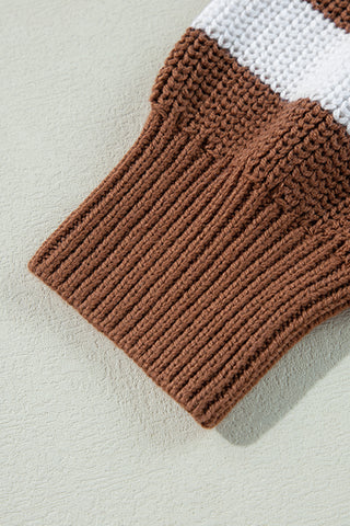 Brown Stripe Geometric Textured Drop Shoulder Sweater, A Blissfully Beautiful Boutique - A Blissfully Beautiful Boutique