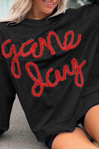 Black Tinsel Game Day Drop Shoulder Graphic Sweatshirt, A Blissfully Beautiful Boutique - A Blissfully Beautiful Boutique
