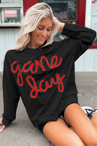 Black Tinsel Game Day Drop Shoulder Graphic Sweatshirt, A Blissfully Beautiful Boutique - A Blissfully Beautiful Boutique