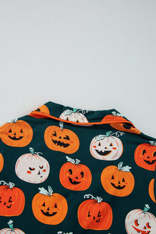 Orange Halloween Pattern Short Sleeve Shirt Pajama Set, A Blissfully Beautiful Boutique - A Blissfully Beautiful Boutique