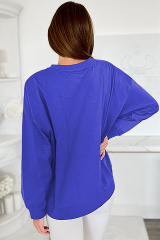 Dark Blue Tinsel Game Day Drop Shoulder Graphic Sweatshirt, A Blissfully Beautiful Boutique - A Blissfully Beautiful Boutique