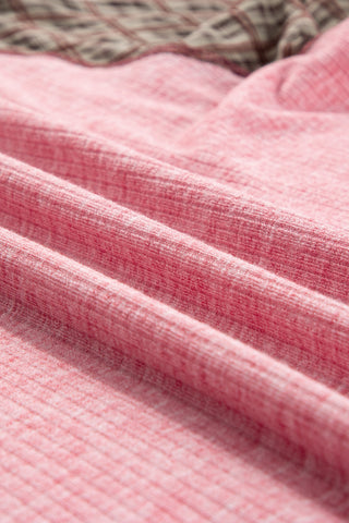 Fushia Mixed Print Patchwork Raglan Ribbed Knit Top, A Blissfully Beautiful Boutique - A Blissfully Beautiful Boutique