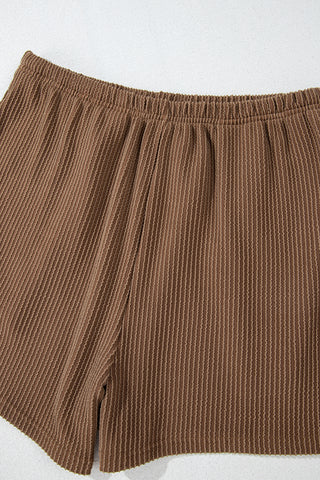 Chestnut Corded Knit Long Sleeve Top and High Waist Shorts Set, A Blissfully Beautiful Boutique - A Blissfully Beautiful Boutique