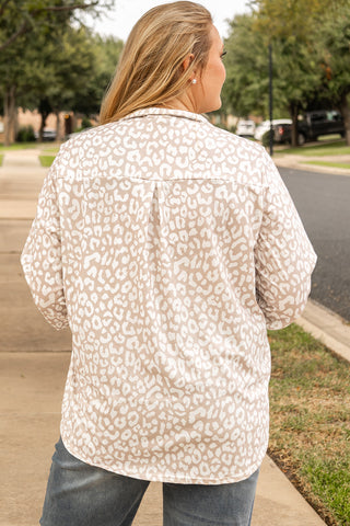 Apricot Leopard Tab Sleeve V Neck Plus Size Top, A Blissfully Beautiful Boutique - A Blissfully Beautiful Boutique