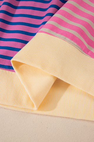 Pink Stripe Casual Stripe Colorblock Drop Shoulder Oversize Sweatshirt, A Blissfully Beautiful Boutique - A Blissfully Beautiful Boutique