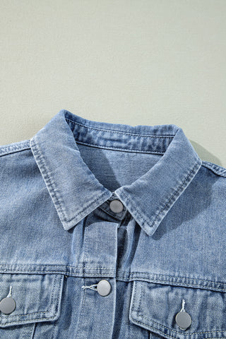 Beau Blue Ruffle Raw Hem Flap Pockets Denim Jacket, A Blissfully Beautiful Boutique - A Blissfully Beautiful Boutique