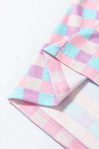 Purple Checkered Pattern Short Sleeve Pajamas Set, A Blissfully Beautiful Boutique - A Blissfully Beautiful Boutique