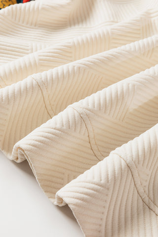 White Floral Patchwork Sleeve Textured Plus Size Pullover Top, A Blissfully Beautiful Boutique - A Blissfully Beautiful Boutique