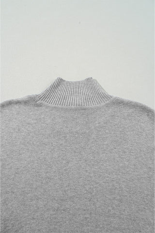 Gray Leopard High Neck Side Slit Oversized Sweater, A Blissfully Beautiful Boutique - A Blissfully Beautiful Boutique