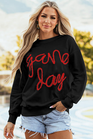 Black Tinsel Game Day Drop Shoulder Graphic Sweatshirt, A Blissfully Beautiful Boutique - A Blissfully Beautiful Boutique