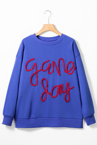 Dark Blue Tinsel Game Day Drop Shoulder Graphic Sweatshirt, A Blissfully Beautiful Boutique - A Blissfully Beautiful Boutique