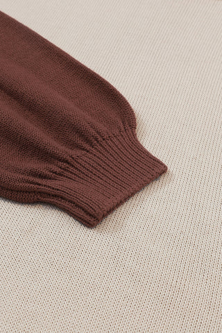 Coffee Colorblock Bishop Sleeve Ribbed Trim Sweater, A Blissfully Beautiful Boutique - A Blissfully Beautiful Boutique