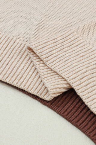 Coffee Colorblock Bishop Sleeve Ribbed Trim Sweater, A Blissfully Beautiful Boutique - A Blissfully Beautiful Boutique