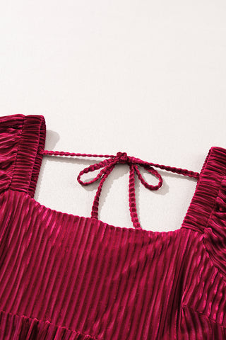 Red Tie Back Square Neck Velvet Babydoll Dress, A Blissfully Beautiful Boutique - A Blissfully Beautiful Boutique