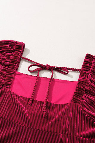 Red Tie Back Square Neck Velvet Babydoll Dress, A Blissfully Beautiful Boutique - A Blissfully Beautiful Boutique