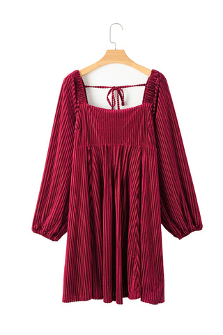 Red Tie Back Square Neck Velvet Babydoll Dress, A Blissfully Beautiful Boutique - A Blissfully Beautiful Boutique