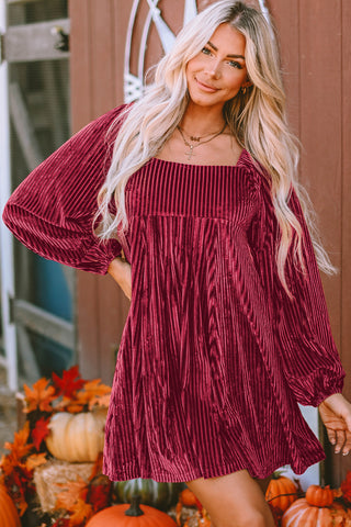 Red Tie Back Square Neck Velvet Babydoll Dress, A Blissfully Beautiful Boutique - A Blissfully Beautiful Boutique
