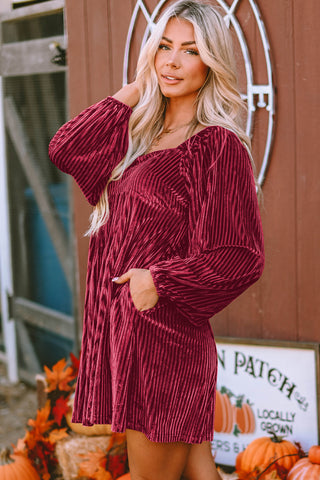 Red Tie Back Square Neck Velvet Babydoll Dress, A Blissfully Beautiful Boutique - A Blissfully Beautiful Boutique