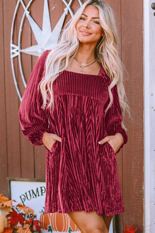 Red Tie Back Square Neck Velvet Babydoll Dress | A Blissfully Beautiful Boutique Red Tie Back Square Neck Velvet Babydoll Dress | A Blissfully Beautiful Boutique