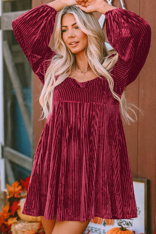 Red Tie Back Square Neck Velvet Babydoll Dress, A Blissfully Beautiful Boutique - A Blissfully Beautiful Boutique