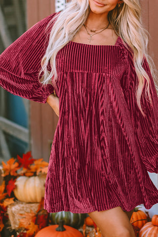 Red Tie Back Square Neck Velvet Babydoll Dress, A Blissfully Beautiful Boutique - A Blissfully Beautiful Boutique