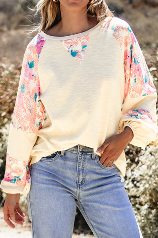 Apricot Textured Floral Patchwork Balloon Sleeve Blouse, A Blissfully Beautiful Boutique - A Blissfully Beautiful Boutique