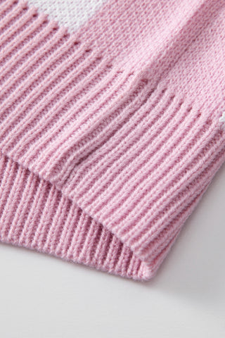 Pink Checkered Bishop Sleeve Sweater, A Blissfully Beautiful Boutique - A Blissfully Beautiful Boutique
