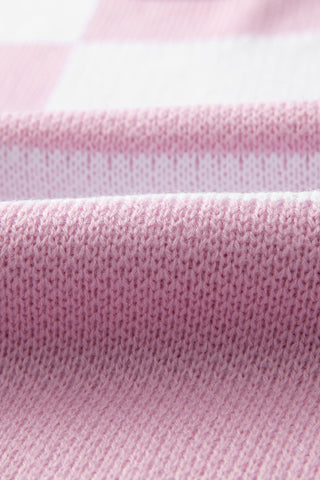 Pink Checkered Bishop Sleeve Sweater, A Blissfully Beautiful Boutique - A Blissfully Beautiful Boutique