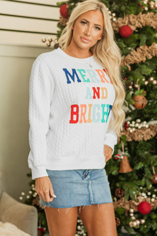 Bright White Merry And Bright Cable Knit Pullover Sweatshirt, A Blissfully Beautiful Boutique - A Blissfully Beautiful Boutique