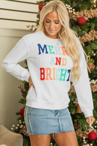 Bright White Merry And Bright Cable Knit Pullover Sweatshirt, A Blissfully Beautiful Boutique - A Blissfully Beautiful Boutique