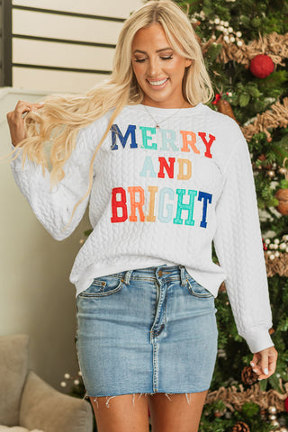 Bright White Merry And Bright Cable Knit Pullover Sweatshirt, A Blissfully Beautiful Boutique - A Blissfully Beautiful Boutique