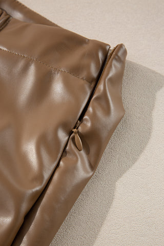 Coffee Bowknot Faux Leather Mini Skirt, A Blissfully Beautiful Boutique - A Blissfully Beautiful Boutique