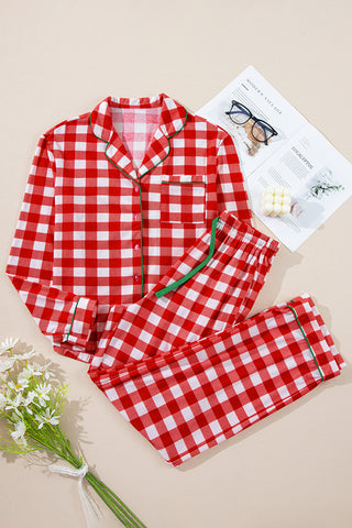 Fiery Red Christmas Plaid Print Shirt and Pants Pajama Set, A Blissfully Beautiful Boutique - A Blissfully Beautiful Boutique