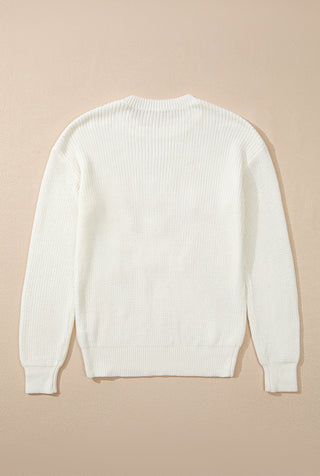 White Striped Merry Bright Letter Christmas Sweater, A Blissfully Beautiful Boutique - A Blissfully Beautiful Boutique