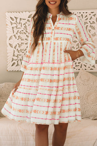 Orange Bohemian Printed Bracelet Sleeve Slit Neck Ruffled Loose Dress, A Blissfully Beautiful Boutique - A Blissfully Beautiful Boutique
