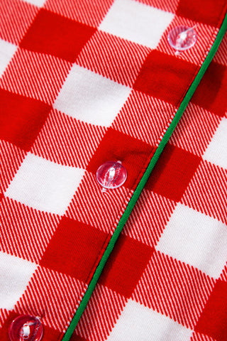 Fiery Red Christmas Plaid Print Shirt and Pants Pajama Set, A Blissfully Beautiful Boutique - A Blissfully Beautiful Boutique