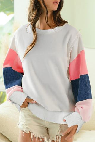 White French Terry Color Block Long Sleeve Top, A Blissfully Beautiful Boutique - A Blissfully Beautiful Boutique