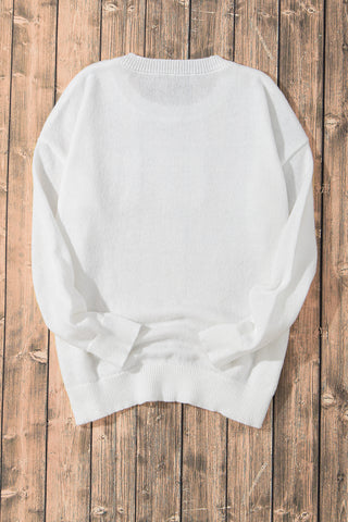 White XOXO Glitter Print Round Neck Casual Sweater, A Blissfully Beautiful Boutique - A Blissfully Beautiful Boutique