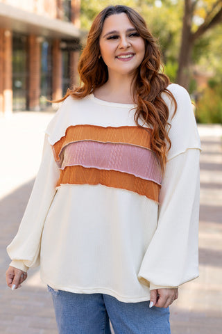 White Corded Exposed Seam Knit Patchwork Drop Sleeve Top, A Blissfully Beautiful Boutique - A Blissfully Beautiful Boutique