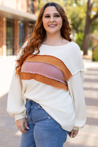 White Corded Exposed Seam Knit Patchwork Drop Sleeve Top, A Blissfully Beautiful Boutique - A Blissfully Beautiful Boutique