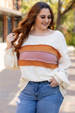 White Corded Exposed Seam Knit Patchwork Drop Sleeve Top, A Blissfully Beautiful Boutique - A Blissfully Beautiful Boutique