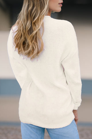 White Striped Merry Bright Letter Christmas Sweater, A Blissfully Beautiful Boutique - A Blissfully Beautiful Boutique