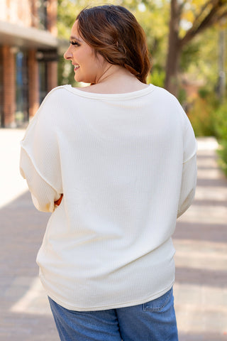 White Corded Exposed Seam Knit Patchwork Drop Sleeve Top, A Blissfully Beautiful Boutique - A Blissfully Beautiful Boutique