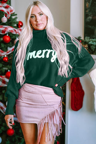 Double Take Full Size Merry Christmas Turtleneck Long Sleeve Sweater, Trendsi - A Blissfully Beautiful Boutique