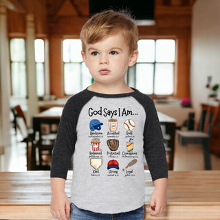 Basesball God Says I Am Youth & Toddler Raglan, Tea Shirt Shoppe - A Blissfully Beautiful Boutique