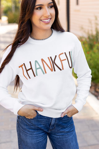 White Thankful Ivory Embroidered Sweater, A Blissfully Beautiful Boutique - A Blissfully Beautiful Boutique