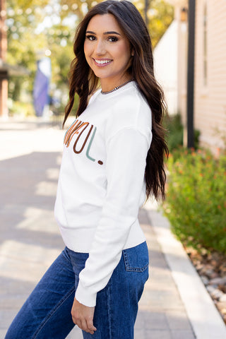White Thankful Ivory Embroidered Sweater, A Blissfully Beautiful Boutique - A Blissfully Beautiful Boutique