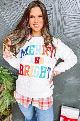 Bright White Merry And Bright Cable Knit Pullover Sweatshirt, A Blissfully Beautiful Boutique - A Blissfully Beautiful Boutique