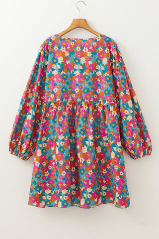 Sky Blue Plus Size Floral Print Shirred Ruffle Tiered Mini Dress, A Blissfully Beautiful Boutique - A Blissfully Beautiful Boutique