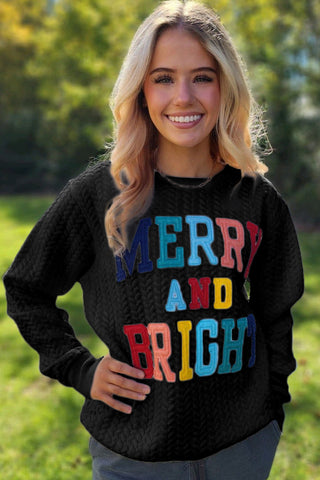 Black Merry And Bright Cable Knit Pullover Sweatshirt, A Blissfully Beautiful Boutique - A Blissfully Beautiful Boutique